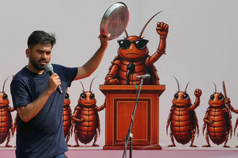 Young activist creating a Cockroach Janta Party style satirical campaign post