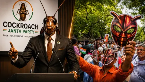 Young supporters at a Cockroach Janta Party inspired youth political gathering in India