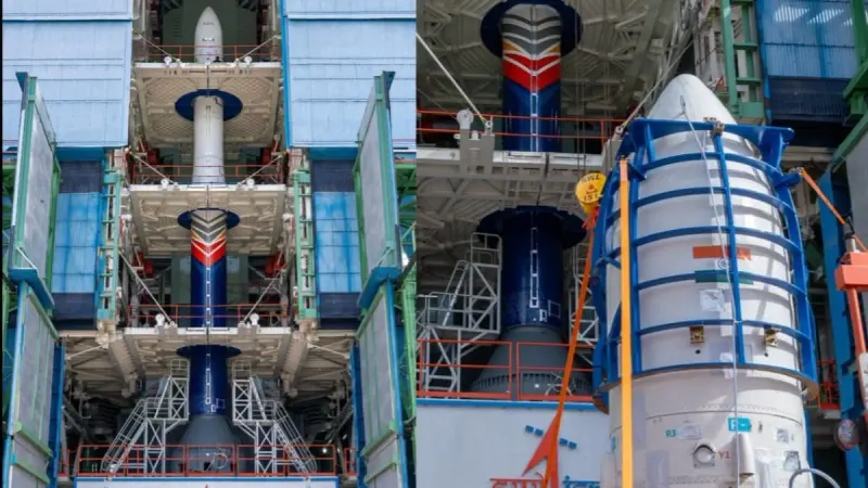 Vikram-1 rocket prepared on the launch pad before Mission Aagaman