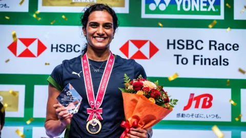 PV Sindhu celebrates Japan Open final highlights victory over Akane Yamaguchi
