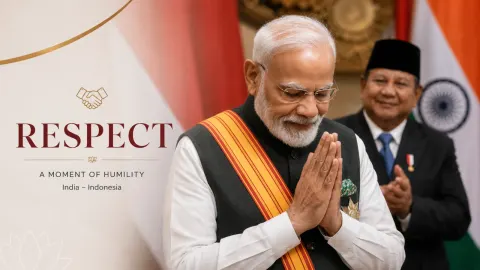Modi-Prabowo friendship shown through a formal handshake between PM Modi and Indonesia President Prabowo Subianto