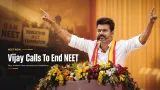 Delhi NEET protest illustrating TVK demands education under State List