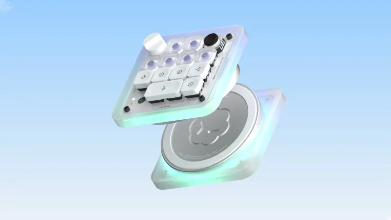 OpenAI Micro keypad on desk showing frosted keys and minimalist design