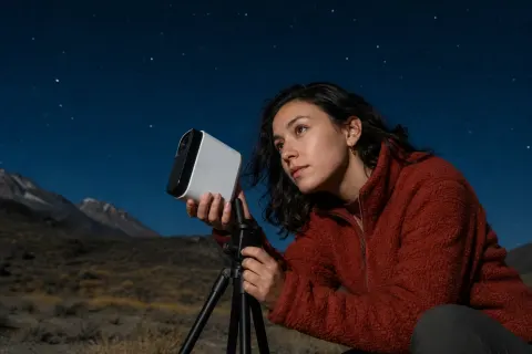 The DwarfLab Dwarf Mini smart telescope capturing lunar images