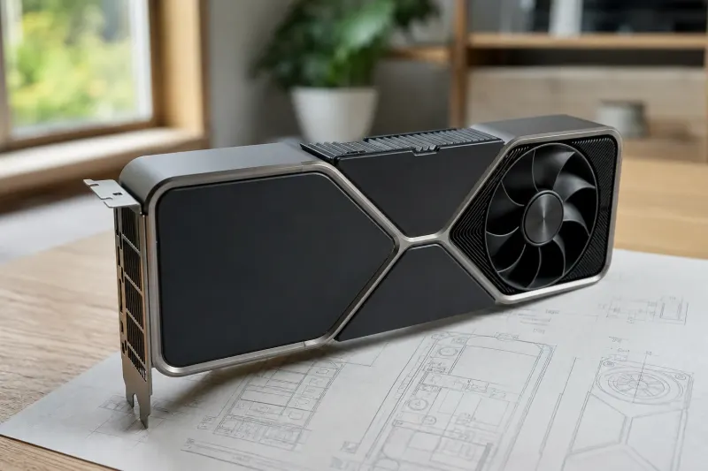 A close-up of the Nvidia RTX 3090 GPU showing its unique specifications labelled on a technical layout sheet.