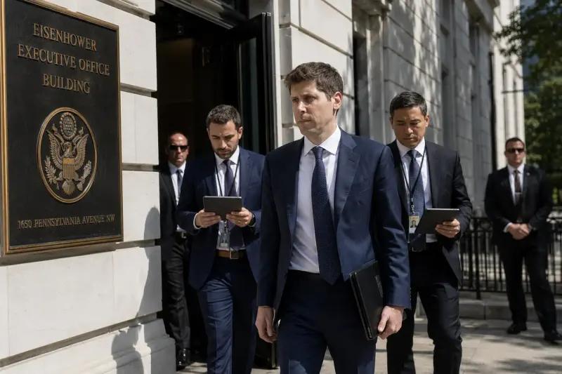 Sam Altman entering Eisenhower Executive Office Building for White House AI meetings July 29 2026