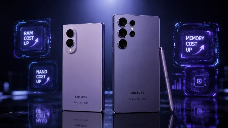 Samsung Galaxy S26 Ultra and Z Fold 8 illustrating smartphone division loss amid RAMageddon