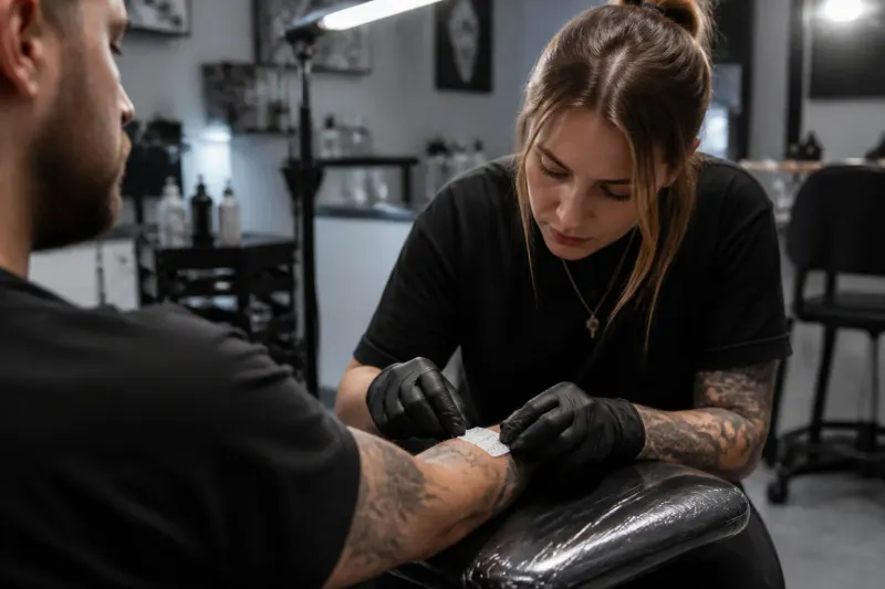 CipherX's Microdot patch being applied to skin for a painless tattoo.