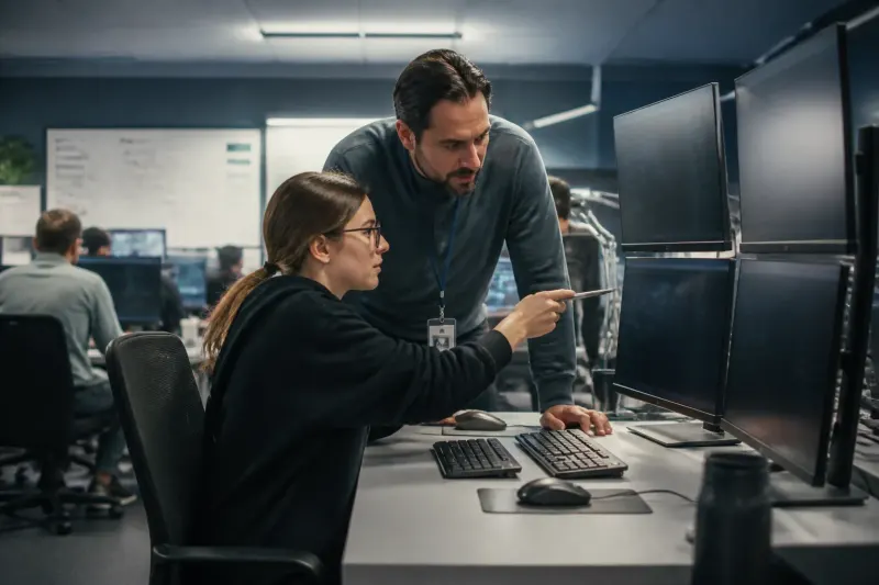 Cybersecurity professionals reviewing attack logs