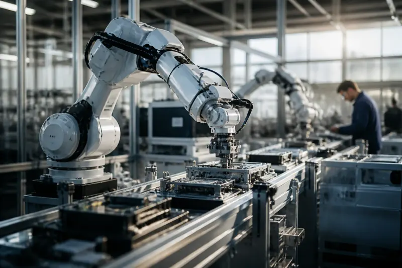A robotic arm working in a manufacturing setting