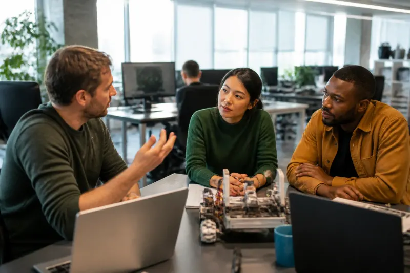 Developers discussing open-source robotics software