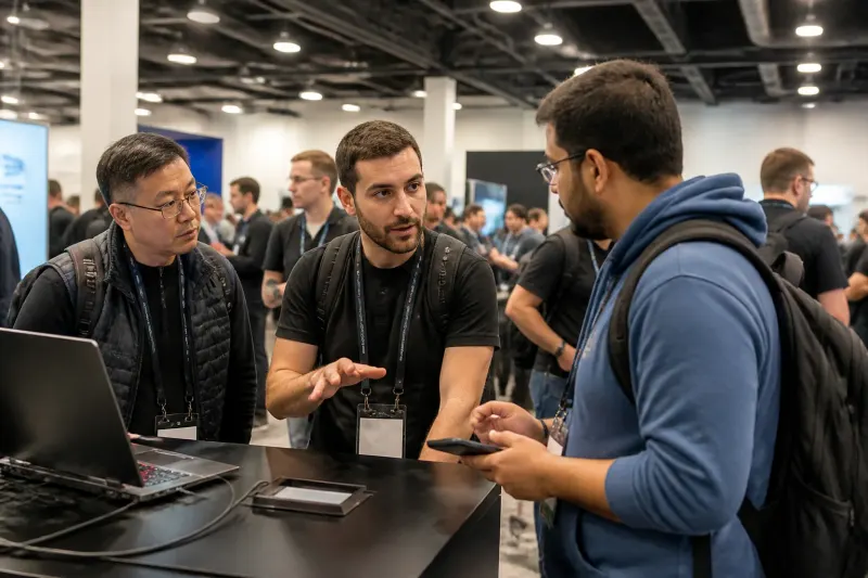 A crowd at Black Hat USA 2026, engaged in discussions about cybersecurity innovations.