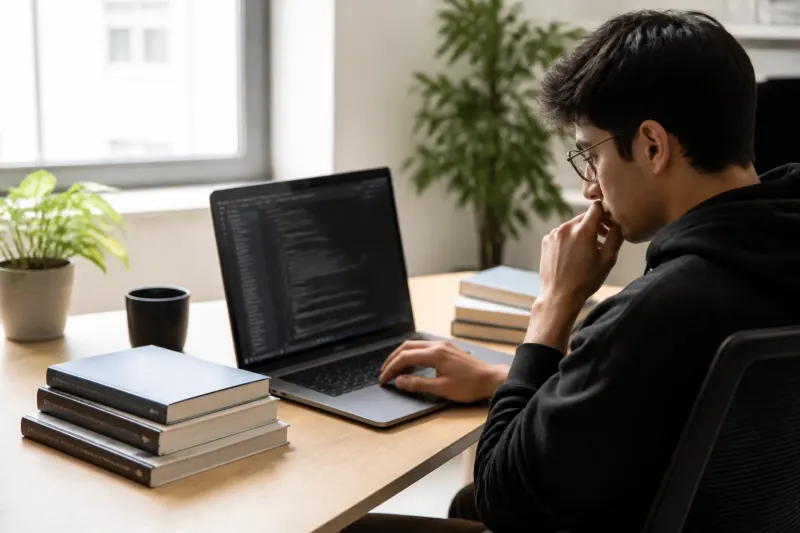 A developer using Zed in a bright workspace with extensions visible.