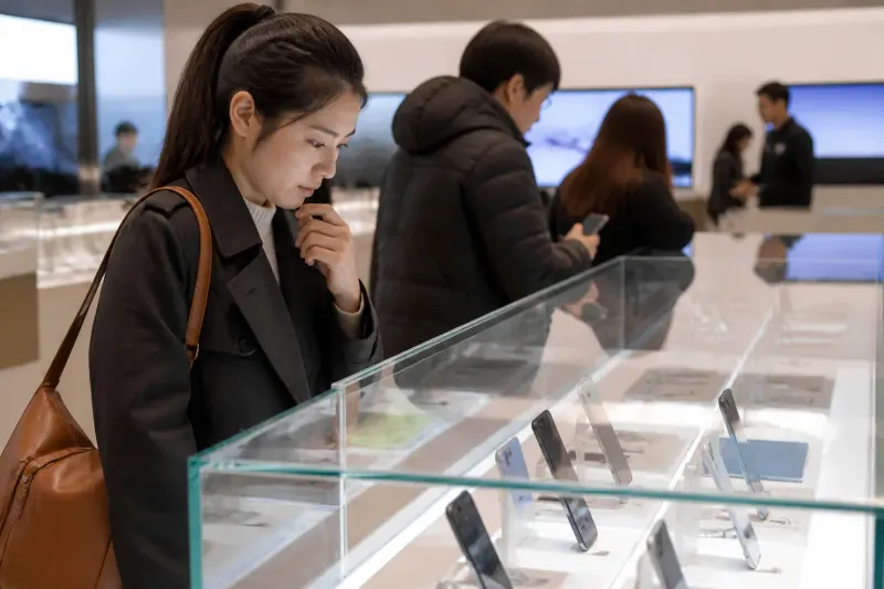 Samsung smartphones on display showing different versions
