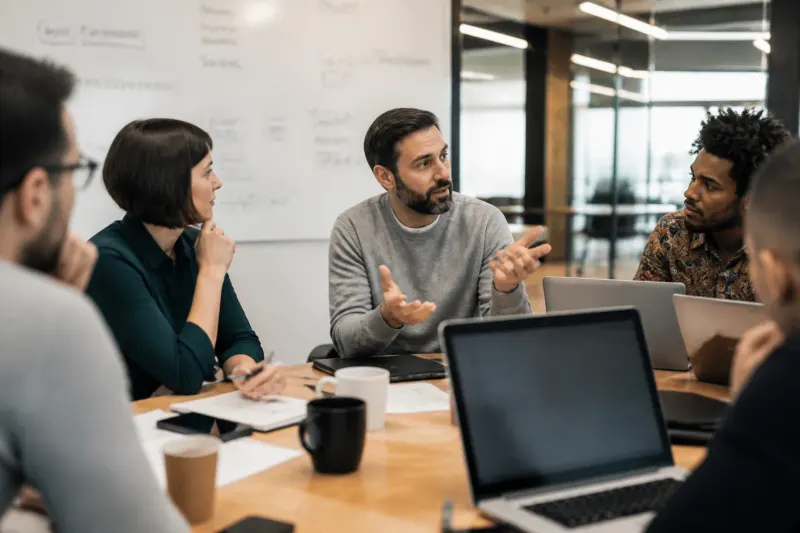 A professional discussing security strategies with charts related to AI attacks