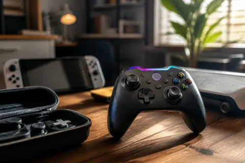 GuliKit KK3 Max game controller displayed on a table, highlighting its design and customization features.