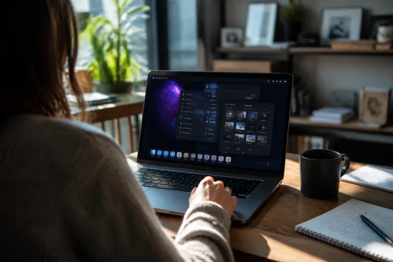 A user interface of COSMIC Desktop displaying features