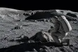 A detailed view of the Moon's surface with shadowed craters suggesting potential water ice deposits.