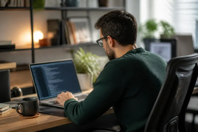 A person working on their computer with WSL Containers on the screen, showcasing a Linux terminal interface.