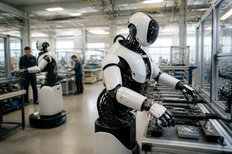 A modern robotics facility showcasing autonomous machines in operation.