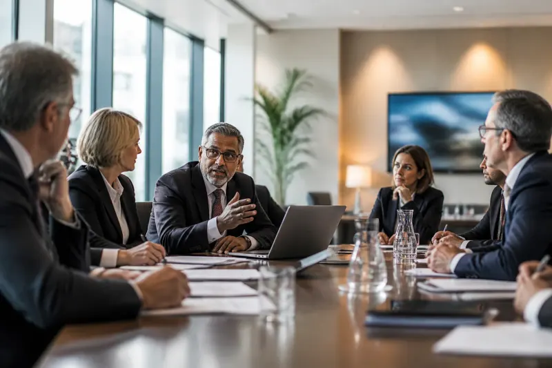 A conceptual image of cryptocurrency regulations being discussed at a conference