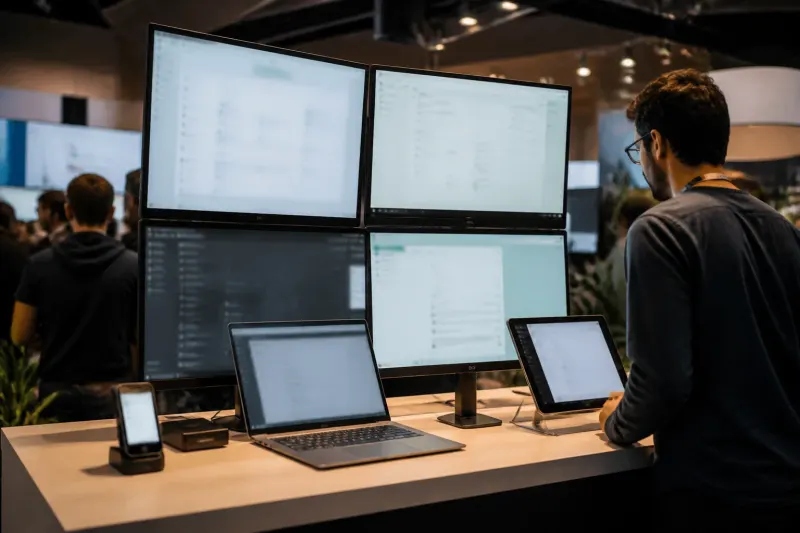 Features of ChatGPT Work showcased on multiple screens