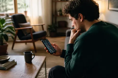 A person reviewing a mobile crypto wallet application on their smartphone.
