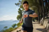 A person wearing the Samsung Galaxy Watch 9 while running outdoors, showcasing its health tracking features.