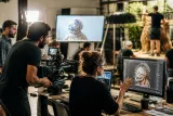 A film production set with advanced AI technology in use, showcasing the blend of technology and creativity.