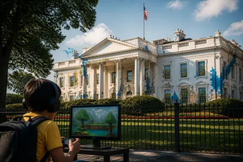 The White House building with a digital gaming overlay.