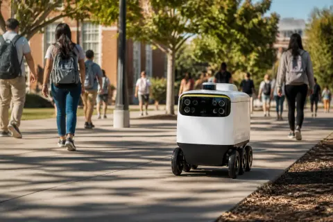 Robot.com delivery robots on a college campus