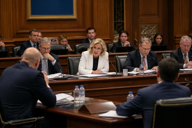 A visual of lawmakers deliberating regulations on AI safety.