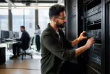 Microsoft cloud service infrastructure with patches being applied.