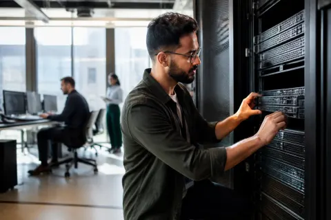Microsoft cloud service infrastructure with patches being applied.