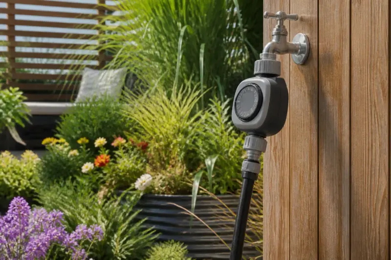 The LinkTap G2S Smart Garden Hose Timer attached to a faucet