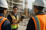 Eric Wu presenting NavigateAI's AI technology at a construction site.
