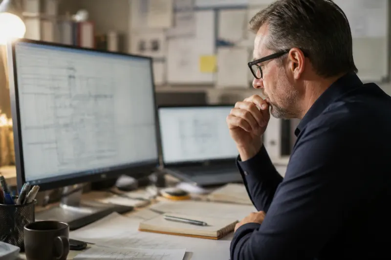 A contractor reviewing cost analysis with NavigateAI insights.