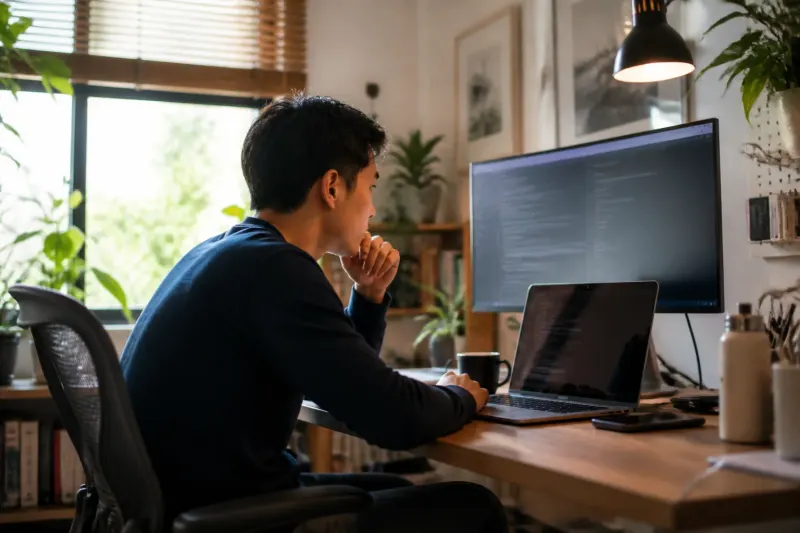 Illustration of a user setting up a local AI browser environment on a computer.