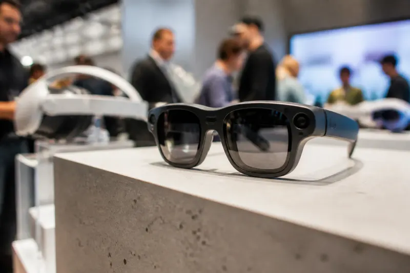 A close-up of Snap's new Specs AR glasses showcasing their sleek design.
