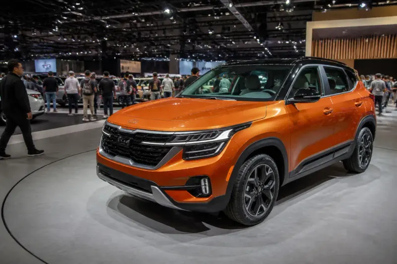 A new 2027 Kia Seltos showcased under bright showroom lights