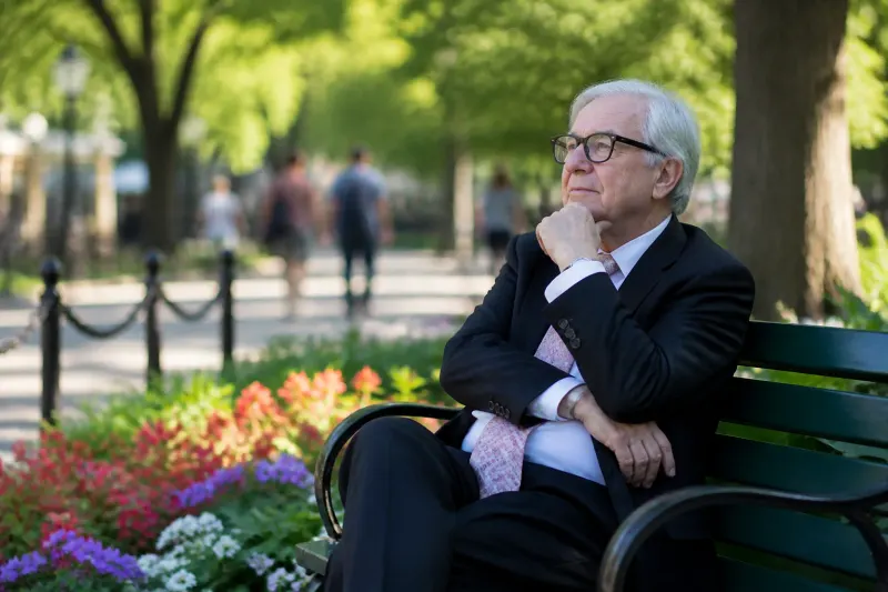 Rob Juncker reflecting on his ethical journey in a sunny park.