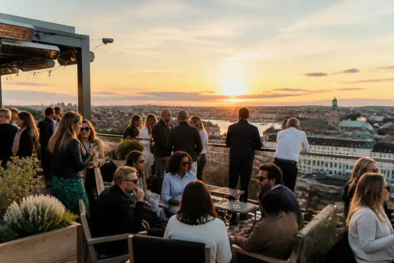 Rooftop terrace at Hotel at Six with views of Stockholm