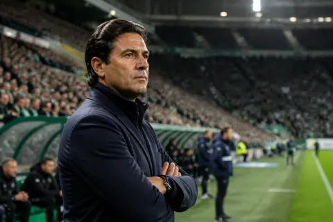 Hibernian Football Club manager Marink Reedijk looks on during a match.