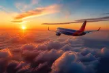 Southwest Airlines plane flying above clouds