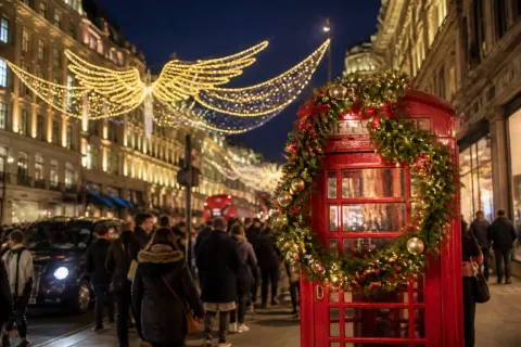 London Christmas lights and festive decorations on Oxford Street