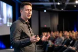 Corey Thuen, Founder of Gravwell, speaking at a tech event