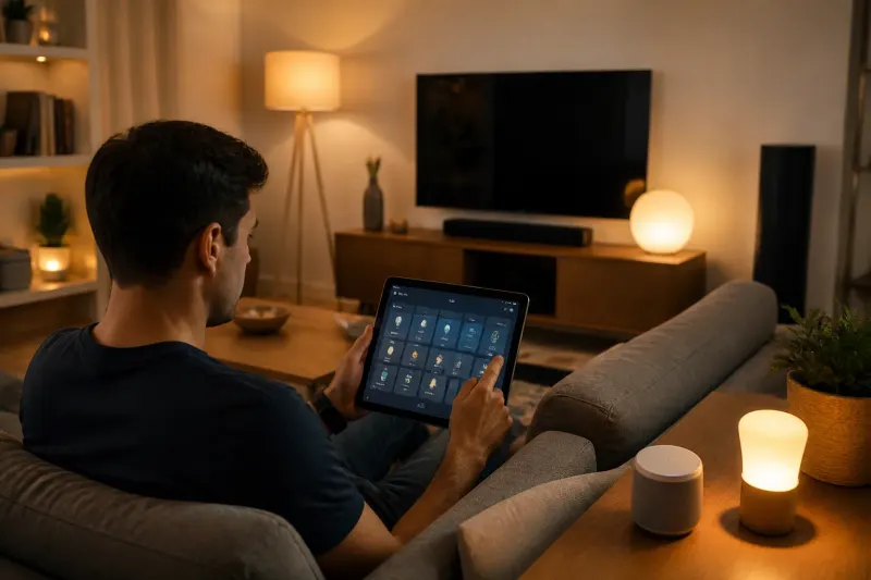 A smart home control interface displaying various connected devices.