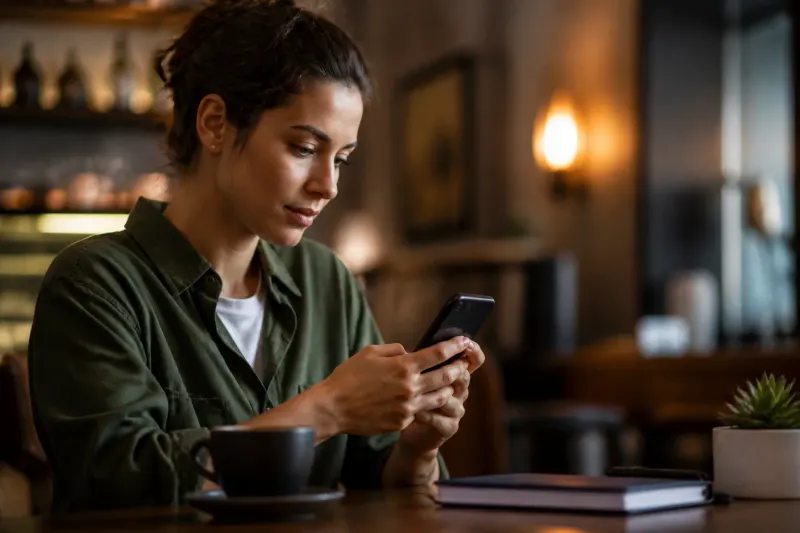 Customer accessing financial information via a smartphone app.
