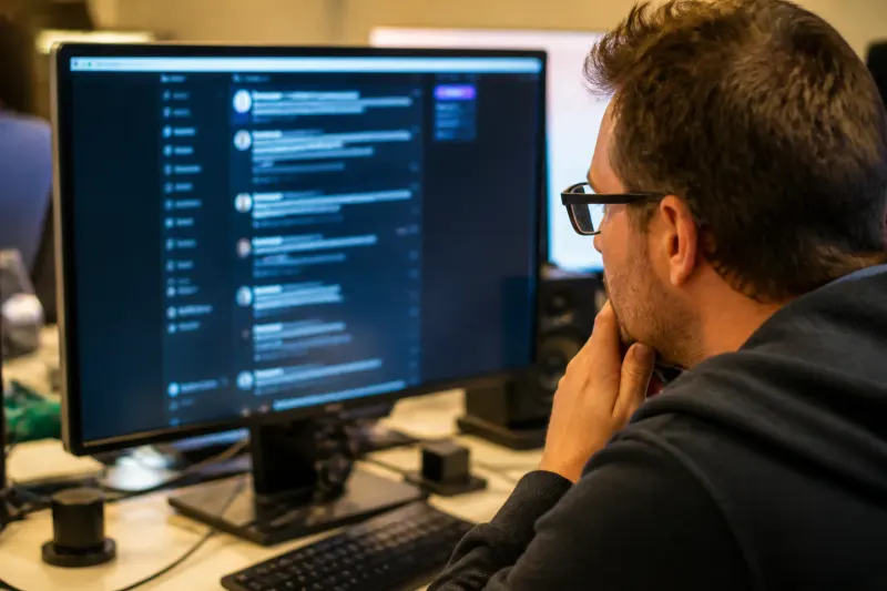 Screenshots of Tim Sweeney's statements about Valve on Twitter displayed on a monitor.