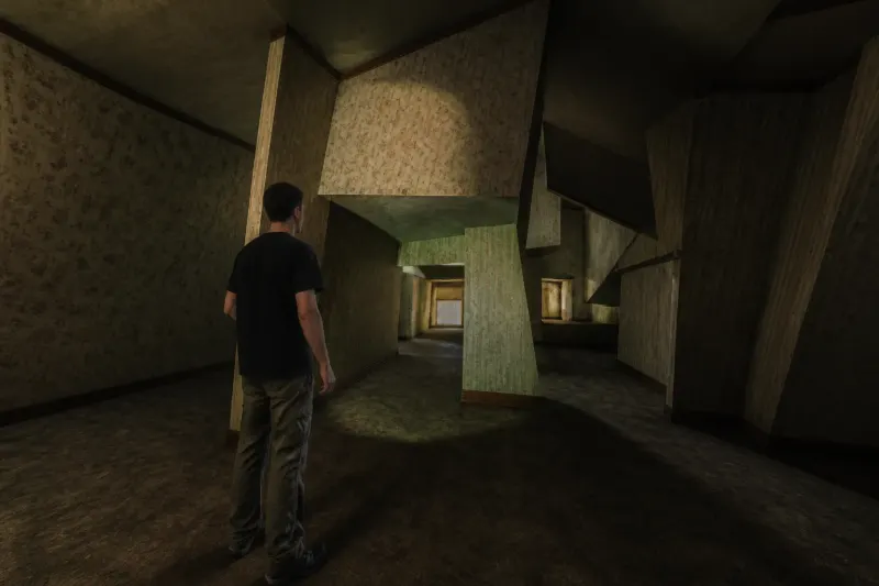 Gameplay scene from MyHouse.wad featuring a surreal home environment.